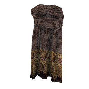 ted baker London Strapless EXQUISITE burgundy gold Paisley 100% SILK dre…